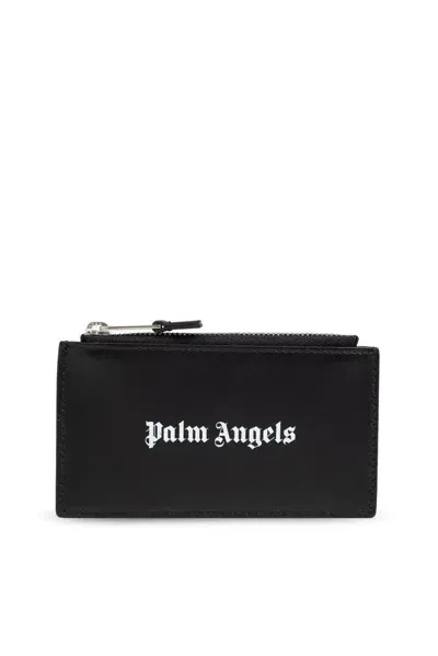 Palm Angels Logo Printed Zipped Cardholder In Black