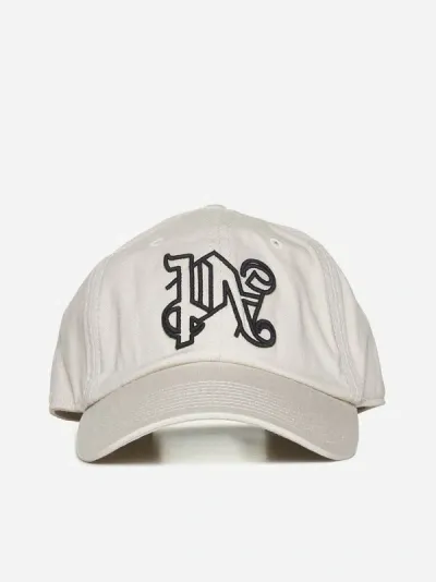 Palm Angels Monogram Embroidered Baseball Cap In Beige,black