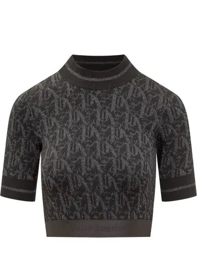 Palm Angels Monogram Knit Top In Black