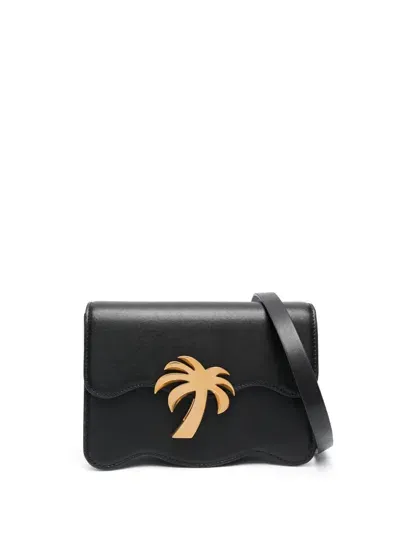 Palm Angels Palm Beach Leather Shoulder Bag In Black