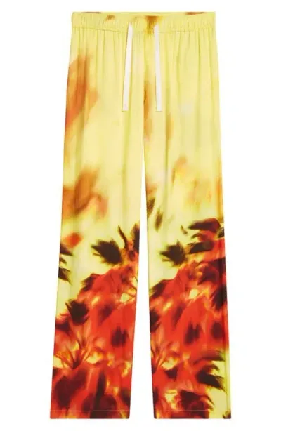 Palm Angels Palms On Fire Drawstring Pants In Yellow Red