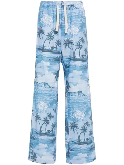 Palm Angels Sunset-print Wide-leg Trousers In Blue