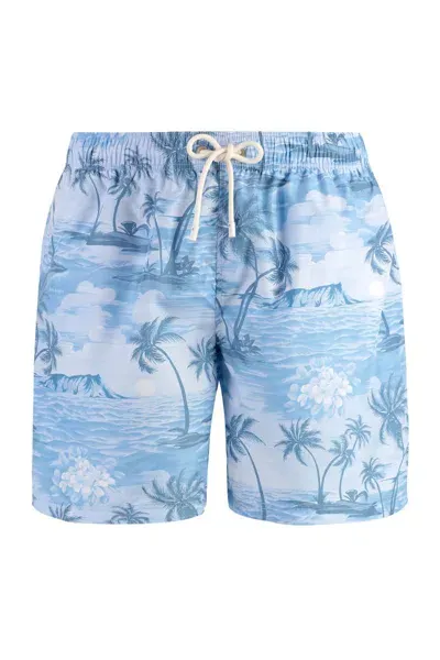 Palm Angels Printed Swim Shorts In Blue