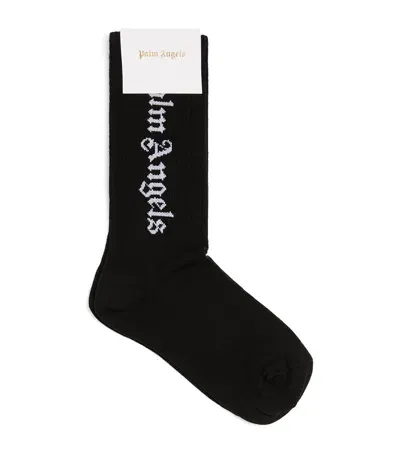 Palm Angels Kids' Ribbed Logo Socks In Black