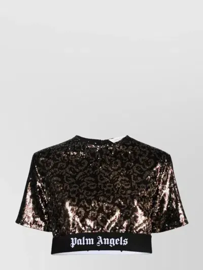 Palm Angels Sequin-embellished Crop Top In Black