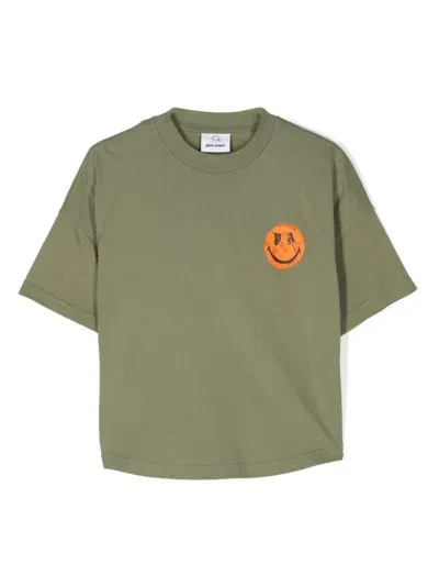 Palm Angels Kids' Smiley T-shirt In Green