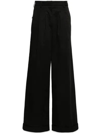 Palm Angels Logo-tag Pleated Straight Trousers In Black