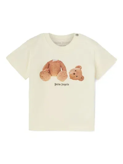 Palm Angels Babies' Teddy Bear-print Cotton T-shirt In Neutrals