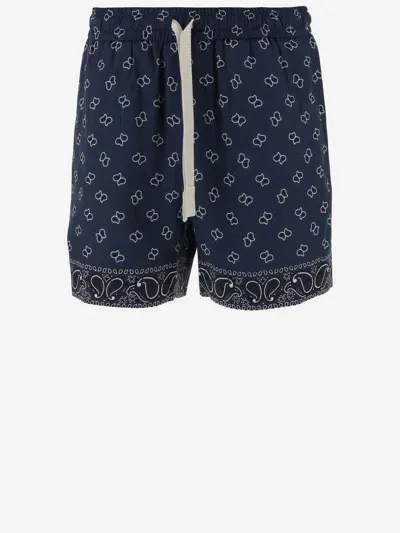 Palm Angels Viscose Short Pants In Blu