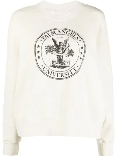 Palm Angels Cotton College Hoodie With Print In White