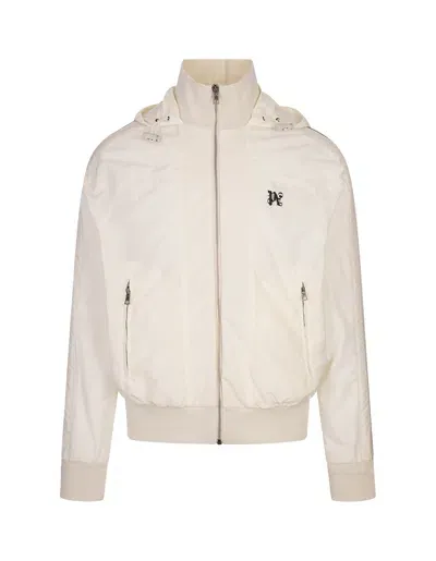 Palm Angels White Sporty Windbreaker Jacket With Pa Monogram