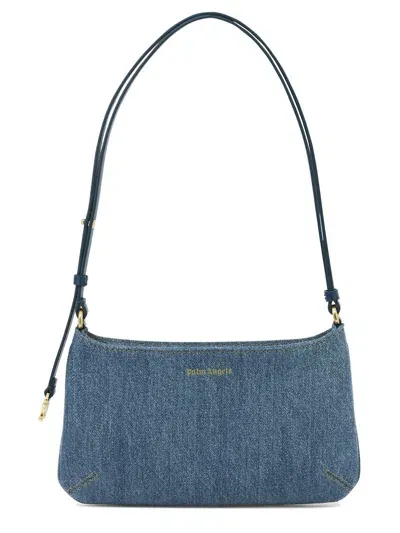 Palm Angels Giorgina Leather-trimmed Denim Shoulder Bag In Blue