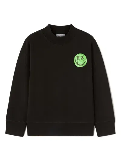 Palm Angels Kids' X Smiley Cotton Sweatshirt In Black