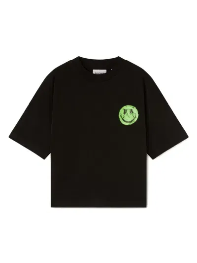 Palm Angels Kids' X Smiley Cotton T-shirt In Black