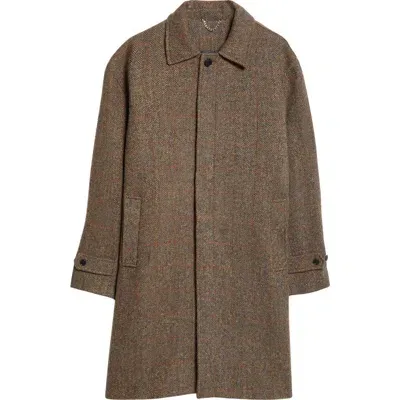 Palmes Cedric Wool Herringbone Topcoat In Brown Herringbone