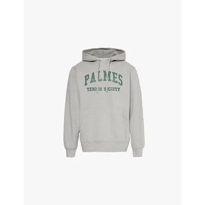 Palmes Mens Oatmeal Mats Logo Text-print Relaxed-fit Cotton Hoody