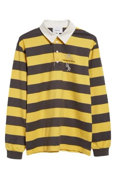 Palmes Tennis Society Embroidered Stripe Organic Cotton Rugby Shirt In Charcoal-yellow