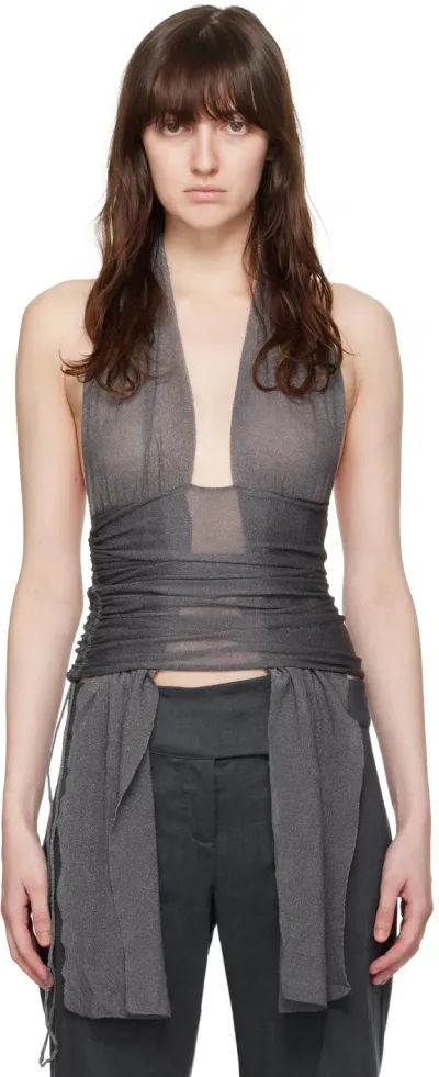 Paloma Wool Rotonda Sheer Plunge Neck Halter Top In 209 Grey