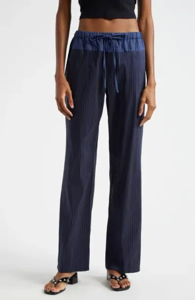 Paloma Wool Olga Stripe Linen Blend Drawstring Pants In Navy