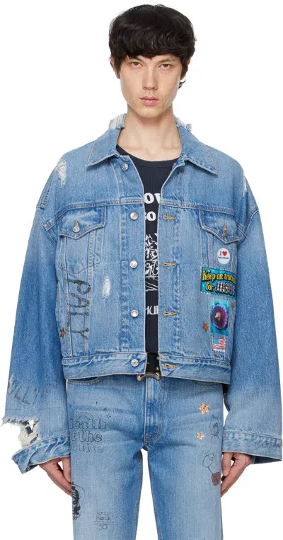 Paly Indigo Try-hard Trucker Denim Jacket In Mid-wash Indigo