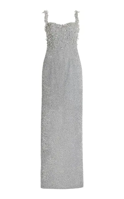 Pamella Roland Sequined Gown In Silver