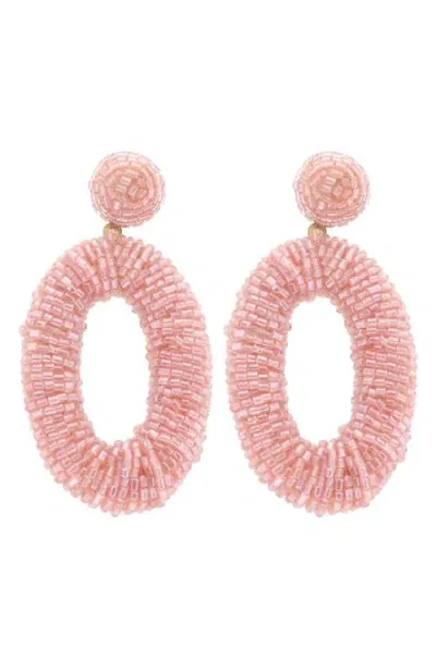 Panacea Beaded Oval Drop Earrings In Pink