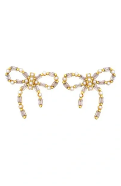 Panacea Crystal Bow Drop Earrings In Gold