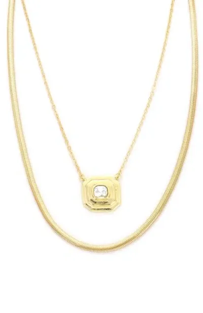 Panacea Crystal Square Pendant Layered Necklace In Gold