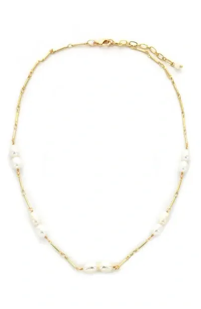 Panacea Freshwater Pearl Station Necklace In Ivory/yellow Gold