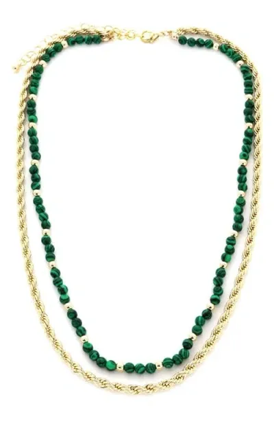 Panacea Malachite & Twisted Chain Layered Necklace In Green