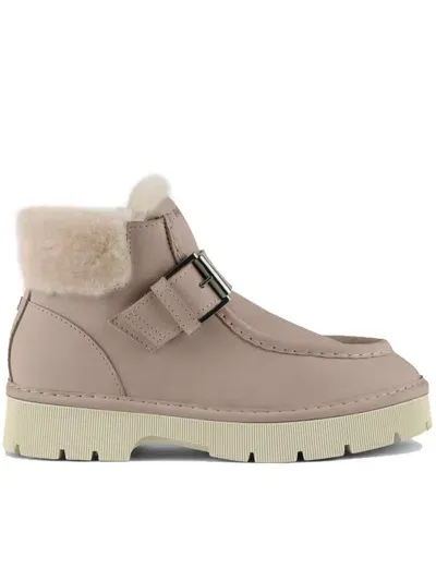 Pànchic Panchic Ankle Strap Boot Nubuck Shearling Shoes In Beige