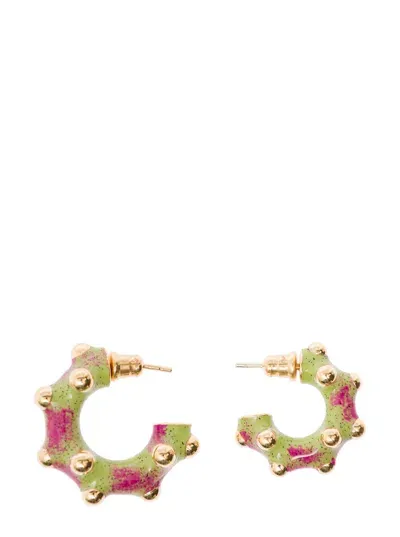 Panconesi Multicolor Asymmetric Earrings With Studs In 18k Gold Plated Brass Woman In Green