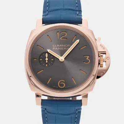 Pre-owned Panerai Grey 18k Rose Gold Luminor Pam00677 Manual Winding Men's Wristwatch 42 Mm