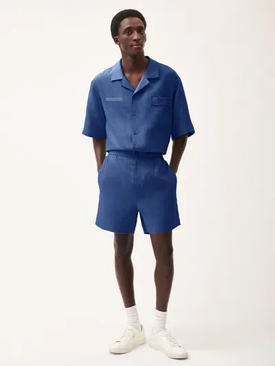 Pangaia Mens Dna Linen Mid Length Shorts In Lapis Blue