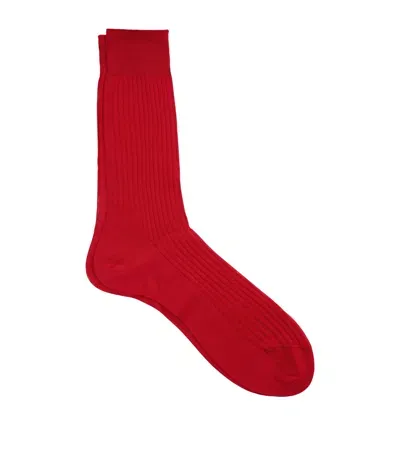 Pantherella Egyptian Cotton Lisle Short Socks In Red