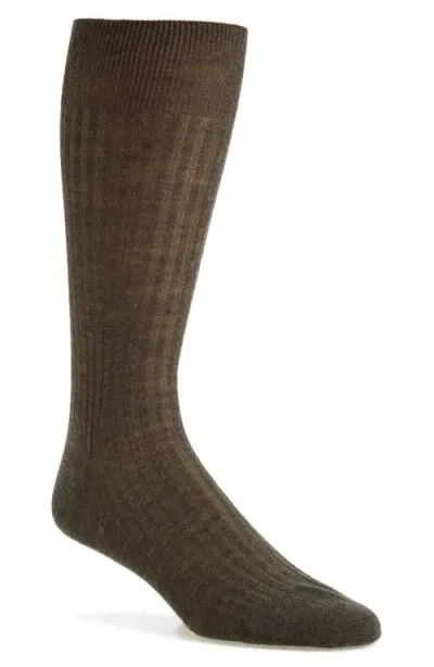 Pantherella Merino Wool Blend Dress Socks In Brown