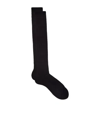 Pantherella Merino Wool Ribbed Socks In Black