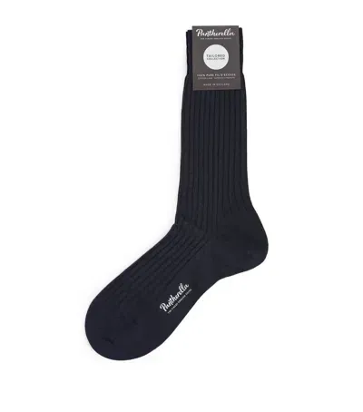 Pantherella Wool-blend Ribbed Socks In Navy