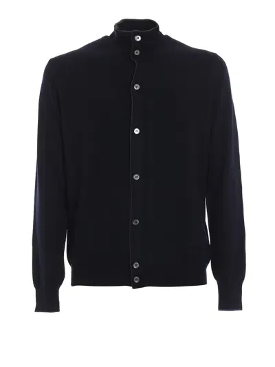 Paolo Fiorillo Contrasting Trim Detail Virgin Wool Cardigan In Azul Oscuro