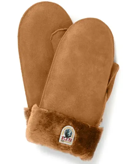 Parajumpers Logo-patch Shearling Gloves In Brown