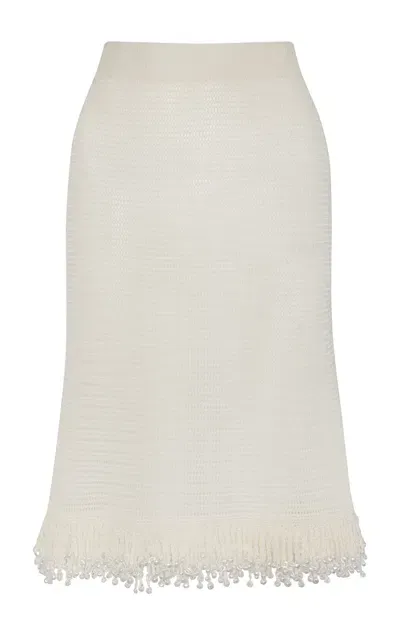 Paris Georgia Fringe Embellished Knit Midi Skirt In Off-white