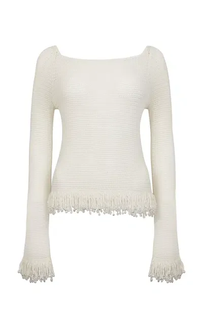 Paris Georgia Fringe Embellished Knit Top In Off-white