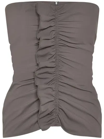 Paris Georgia Ruffled Stretch-nylon Tube Top In Dark Grey