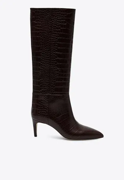 Paris Texas 70 Croc-embossed Leather Knee-high Boots In Brown