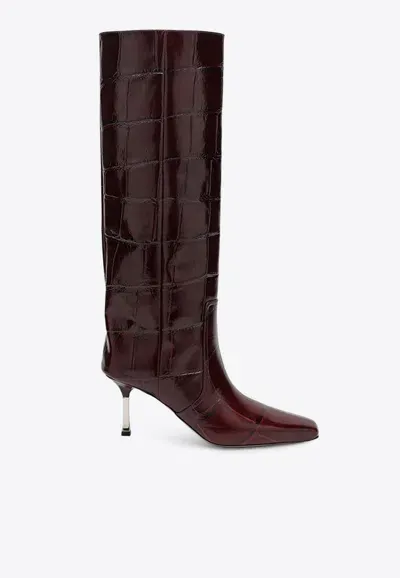 Paris Texas Bettina 80 Knee-high Boots In Croc-embossed Leather In Red