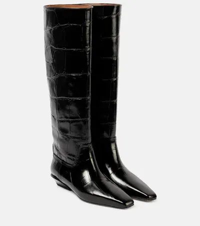 Paris Texas Bettina Croc-effect Leather Boots In Black