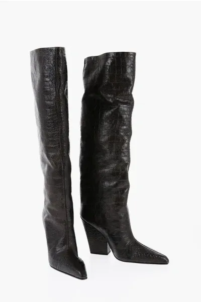 Paris Texas Croco-leather Boots With Chunky Heel 11cm In Black