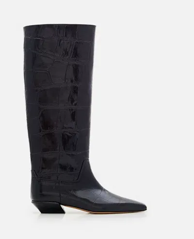 Paris Texas 25mm Bettina Croc Embossed Boots In Black