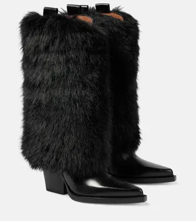 Paris Texas Faux Fur Knee-high Boots In Black