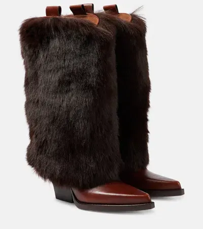 Paris Texas Faux Fur Knee-high Boots In Brown